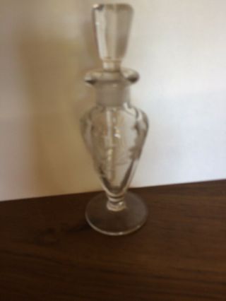 Vintage Flower Pattern Etched Glass Perfume Bottle with Glass Stopper Dauber 2