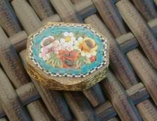 Millefiori Vintage Micro Mosaic Made In Italy Pill Box Inlaid Glass Hexagonal