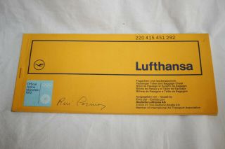 Lufthansa Olimpic Games 72 - Vintage Old Airline Plane Ticket,  Lugage Wow