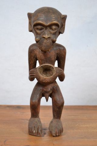 African Tribal Art,  Monkey Luba Statue From Democratic Republic Of Congo