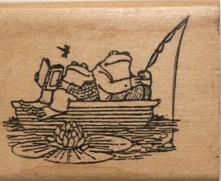Arnold Lobel Kidstamps Wood Block Rubber Stamp Of Frog & Toad Fishing In Boat