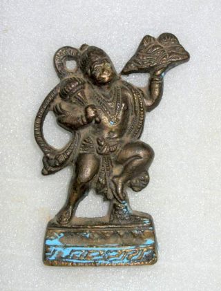 Vintage Old Hand Crafted Brass Hindu Lord Hanuman Holy Figure Statue Patina