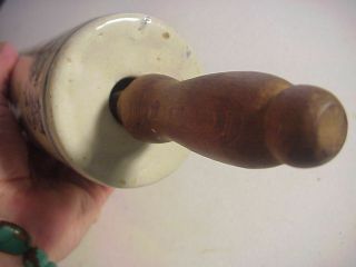 Antique FANCY BLUE DECORATED STONEWARE ROLLING PIN 5