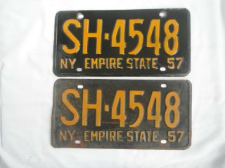 Pair 1957 York License Plate Tag