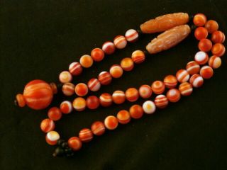 Tibetan Agate Dzi Beads Necklace W/dzi Watermelon Round Bead Pendant W025