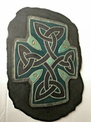 Reg Beach Celtic Cross Slate Carving Hand Made Wall Hanging Irish Made