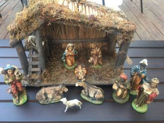 Vintage Italian Nativity Set Christmas Manger Scene 11 Figures Made In Italy