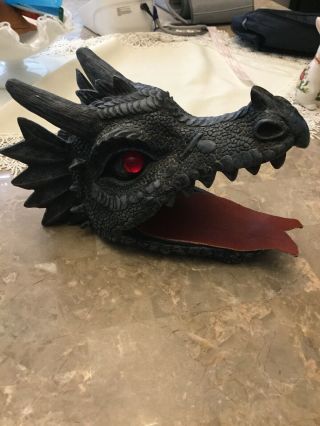 Black & Silver W/red Eyes 9”x 6”scary Dragon Head Mount For Table Or Wall