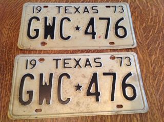 1 Pair 1973 Texas License Plates Gwc - 476 Great Barn Find
