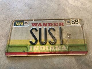 1985 Indiana Vanity License Plate - Susi Susie Suzy Suzanne Suzi Wander In