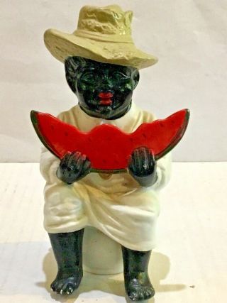 Vintage Black Americana Man Eating Watermelon On Chamber Pot Figurine 5”