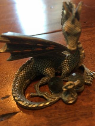 Vintage Dragon With 2 Crystal Balls - Pewter Figurine