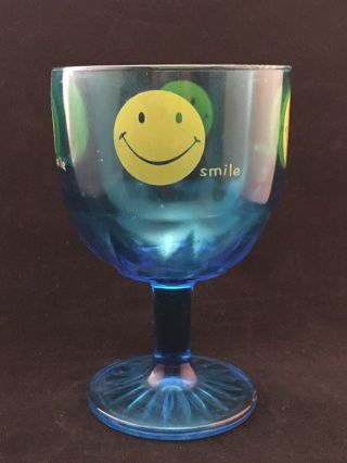 Vintage Smiley Happy Face Blue Glass Goblet (barlett Collins) 70 
