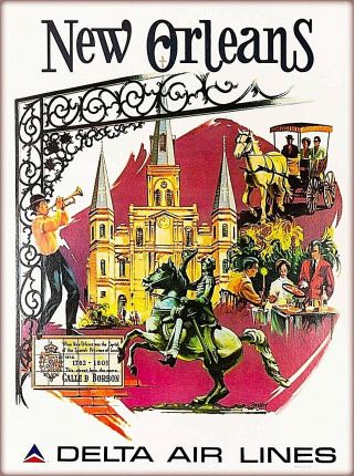 Orleans Louisiana Delta Air Lines Vintage Travel Advertisement Poster Print