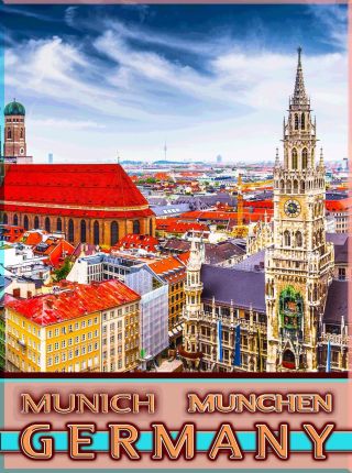 Munich München Bavaria Germany Vintage German Travel Advertisement Poster Print