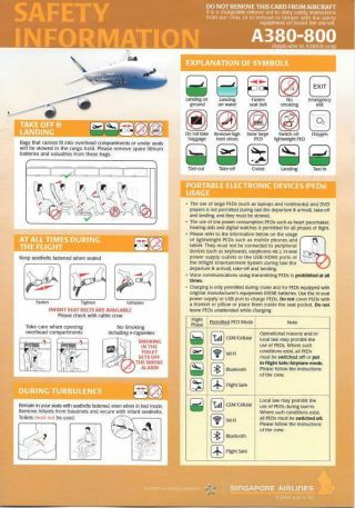 Singapore Airlines Airbus A380 - 800 Safety Card
