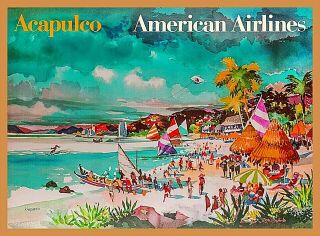 Acapulco Mexico American Airlines Mexican Vintage Travel Decor Art Poster Print