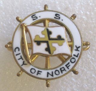 Vintage S.  S.  City Of Norfolk Cruise Ship Ocean Liner Souvenir Collector Pin Ss