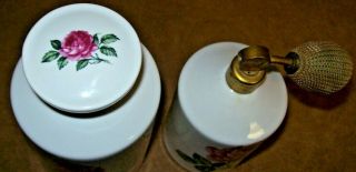 Vintage Shabby Chic Porcelain Perfume Bottle & Powder Jar Roses Western Germany 3