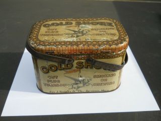 Antique Gold Shore Lunch Pail Cut Plug Tobacco Tin W/ Tax And Union Stamps