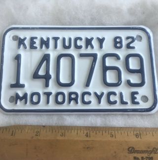 Vintage Kentucky 1982 Motorcycle Cycle License Plate 140769 Blue On White