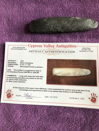 Authentic native american artifact Celt 6 1/4” Black 2,  500 BP To 1,  000 BP 5