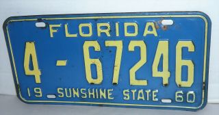 Vintage 1960 Sunshine State Florida License Plate