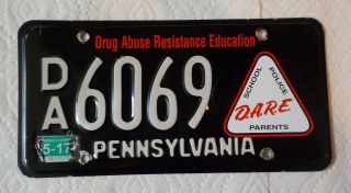 Pennsylvania Dare License Plate Drug Abuse Resistance Pa Obsolete Black