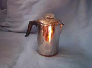 Vintage Revere Ware 8 Cup Percolator Coffee Pot Stainless & Copper Bottom 1801