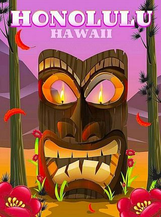 Honolulu Hawaii Carved Head United States Retro Travel Advertisement Art Poster