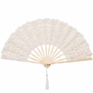Babeyond Cotton Lace Folding Handheld Fan Embroidered Bridal Hand Fan With