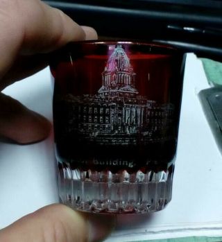 Old Pierre South Dakota Ruby Stained Flashed Eapg Pattern Glass Capital Souvenir