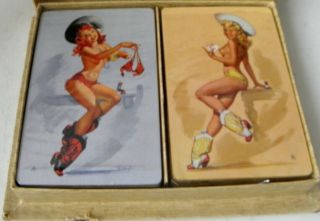 1940s Joyce Ballantyne Cowgirl Quick On The Draw Pinup Girl Playing Cards