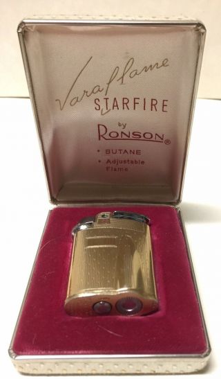 Vintage Ronson Varaflame Starfire Pocket Cigarette Lighter Wcase & Pouch
