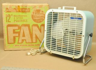 Vintage Windsor 2 Speed 12 " Box Fan Model No C - 122 W/ Tilting Stand And Box