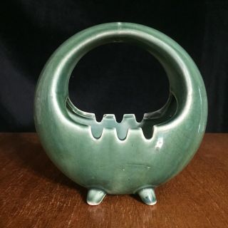 Vintage Mid - Century Modern Green Ceramic Ashtray Marked Japan