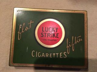 Antique 1940s Lucky Strike Cigarettes wooden store display with 6 tins 5