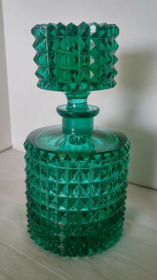 Large Elegant Green Crystal Perfume Vanity Bottle With Large Stopper Csr