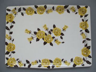A Vintage Retro Mallod Serving Tray Yellow Roses C.  1960’s 70’s
