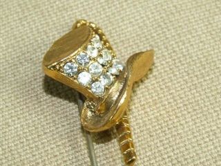 Vintage Rhinestone Top Hat & Cane Hat Pin 3 Inches