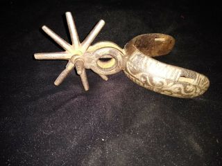 Very Old Single Mexican Spur,  Silver Inlaid