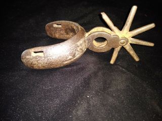 Very Old Single Mexican Spur,  Silver Inlaid 2
