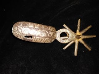 Very Old Single Mexican Spur,  Silver Inlaid 4