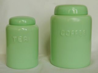Vintage Jadeite Green Milk Glass Coffee & Tea Canister Jars Retro Decor Set