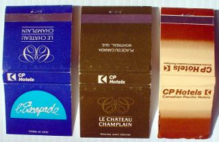 Three Vintage Cp Hotels Matchbooks.  3 Anciens Cartons D 