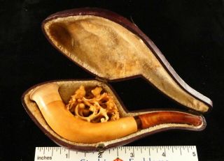 Antique Hand Carved Birds Nest Pipe With Leather Custom Case