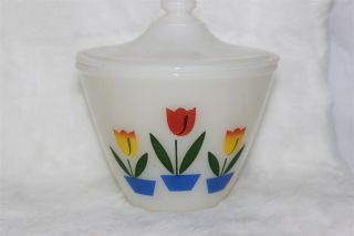 Vintage Fire King Tulip Grease Jar W/ Lid