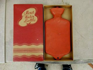 Vintage Merit Rubber Hot Water Bottle With Stopper And Box
