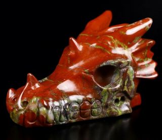 5.  4 " Dragon Blood Jasper Carved Crystal Dragon Skull,  Crystal Healing