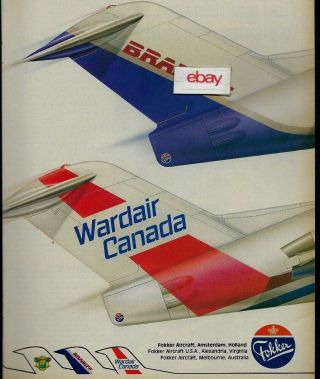Braniff & Wardair Canada Place Orders For 40 Fokker F - 100 Jetliners 2 Pg 1989 Ad